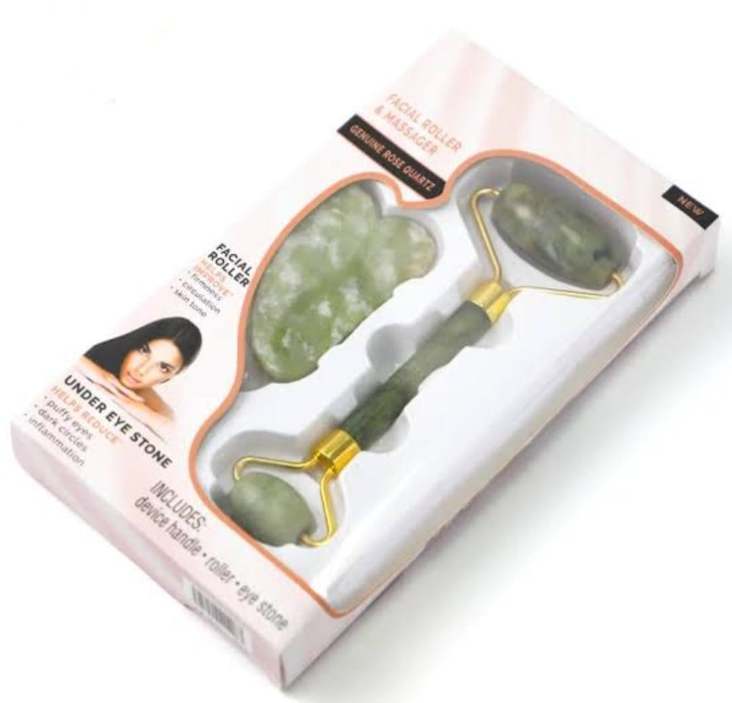 Jade Stone Roller and Gua Sha Facial Massager Set