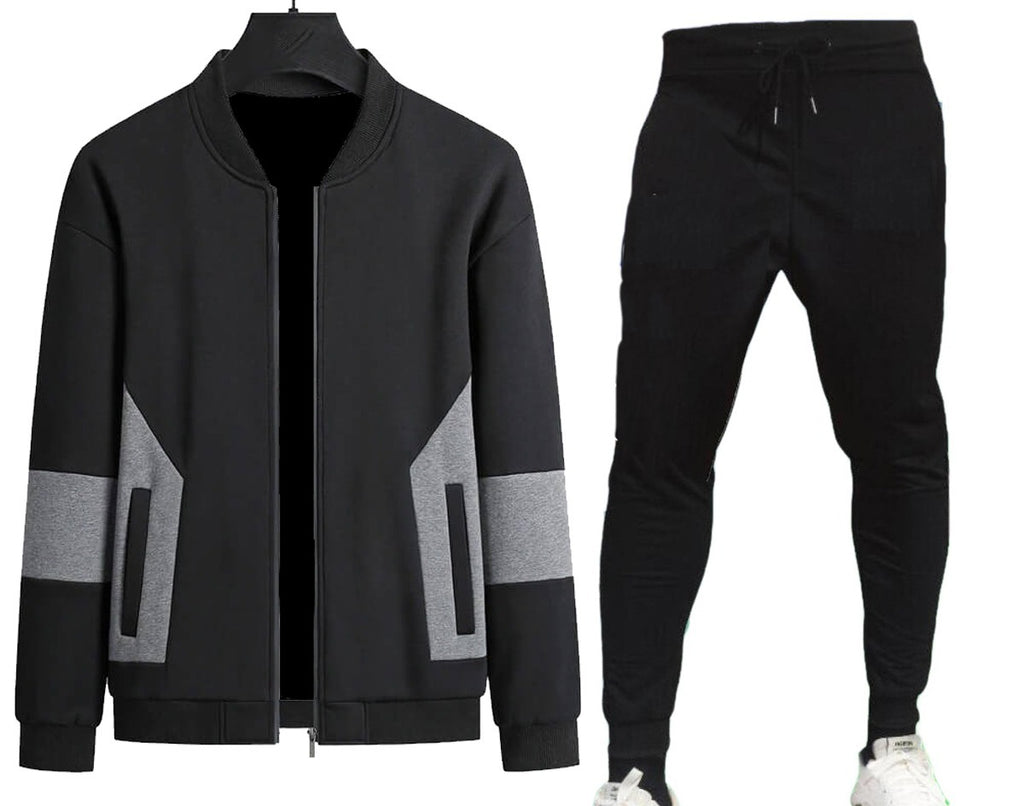 Men's Bomber Style Tracksuit - Black - L