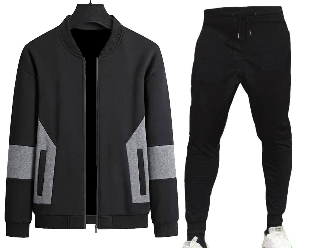 Men's Bomber Style Tracksuit - Black - L