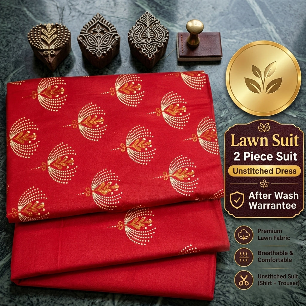 Premium Lawn 2 Piece Unstitched Suit With Printed Shirt And Plain Trouser For Women
