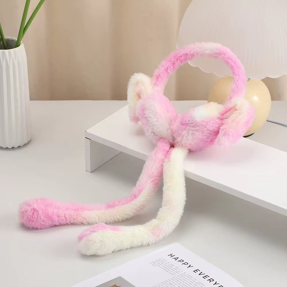 Cute Plush Bunny Ear Muffs – Soft Winter Ear Warmers with Cute Rabbit Ear Detail - Random Color