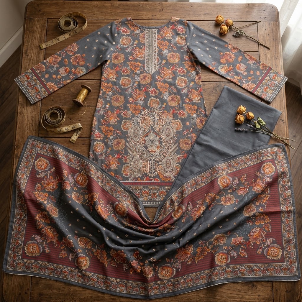 Premium Dhanak 3-Piece Unstitched Suit | Embroidered Winter Collection Rs 3,393