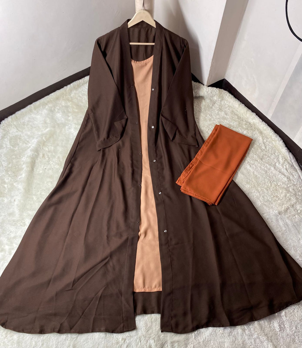 Chocolaty Abaya With Inner & Stoller - China Georgette