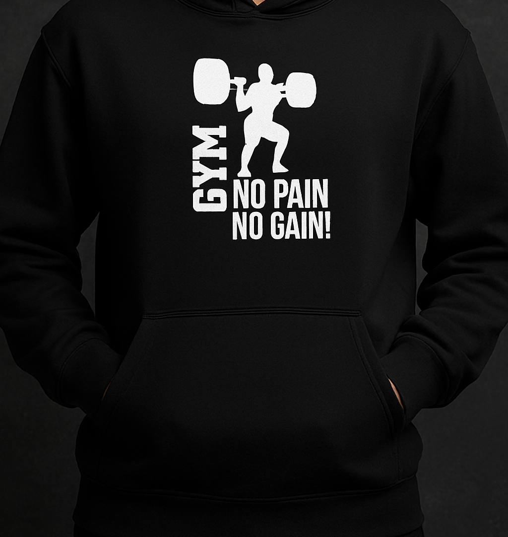 New Summer Collection Full Black Hoodie with GYM Print for Men and Boys – Comfortable, Stylish & Casual Wear - Large