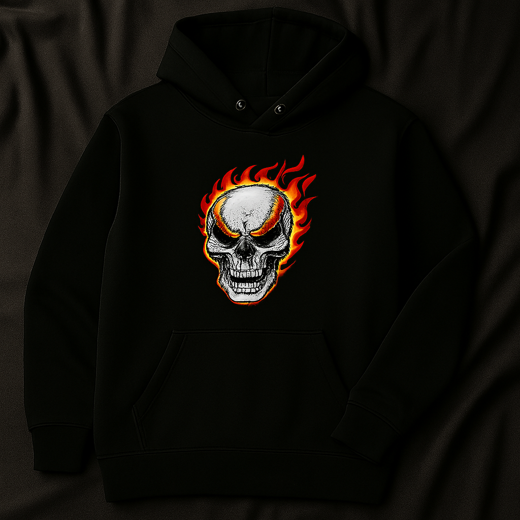 New Summer Collection Full Black Hoodie with Ghost Skull Print for Men and Boys – Comfortable, Trendy & Casual Wear - Large