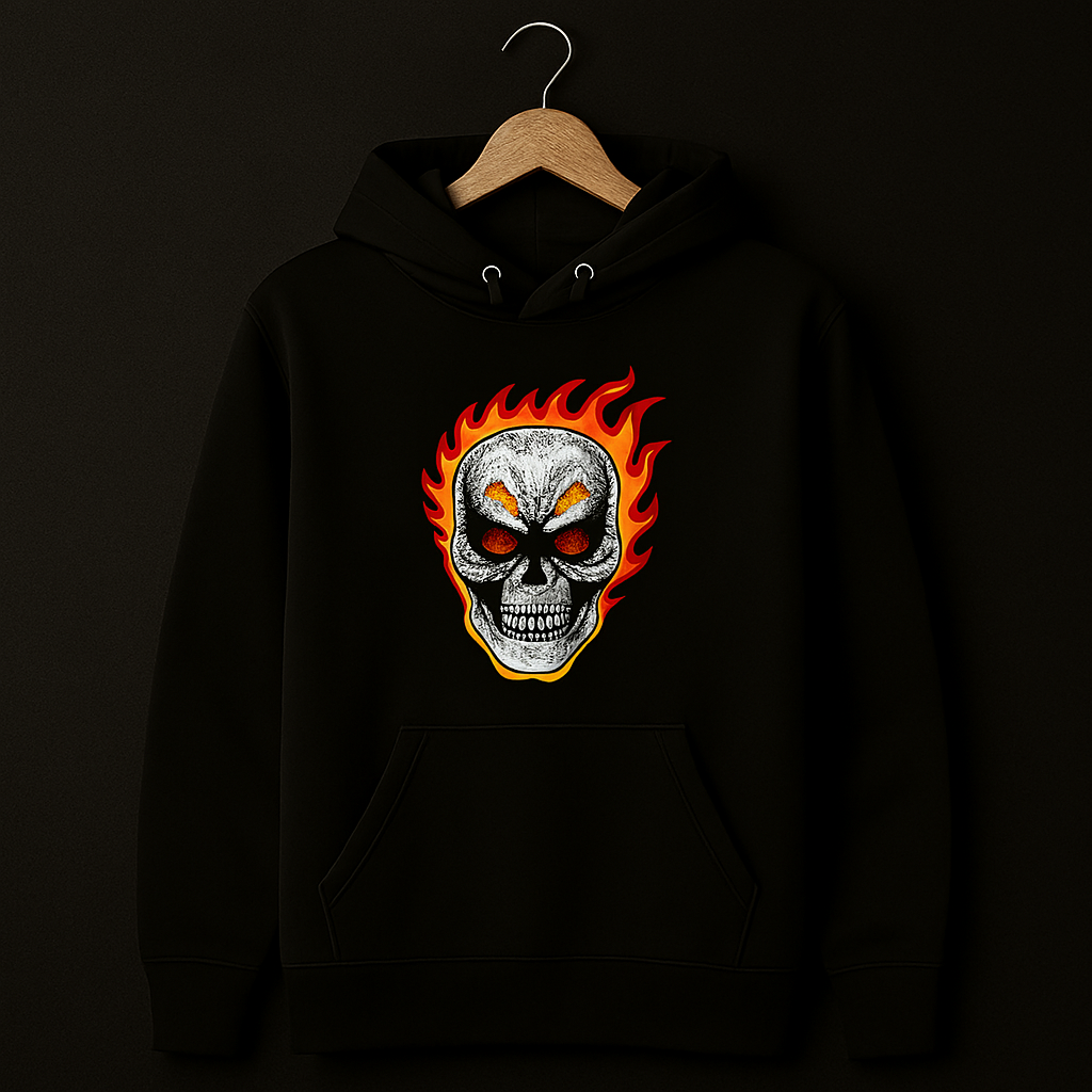 New Summer Collection Full Black Hoodie with Ghost Skull Print for Men and Boys – Comfortable, Trendy & Casual Wear - Large