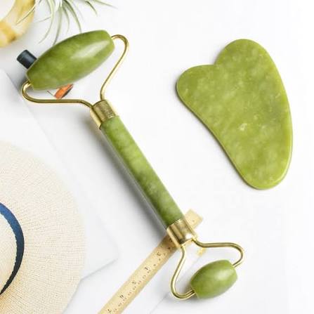 Jade Stone Roller and Gua Sha Facial Massager Set