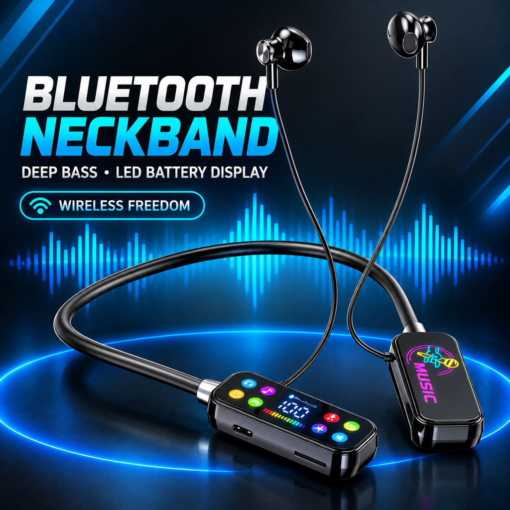 Mf Model YG17 Wireless Neckband Earphones With LED Display Portable Audio Headset