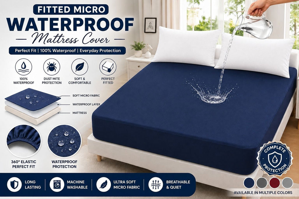Micro Fitted Waterproof Mattress Cover & Protector – Dust Mite Proof & Machine Washable - Blue