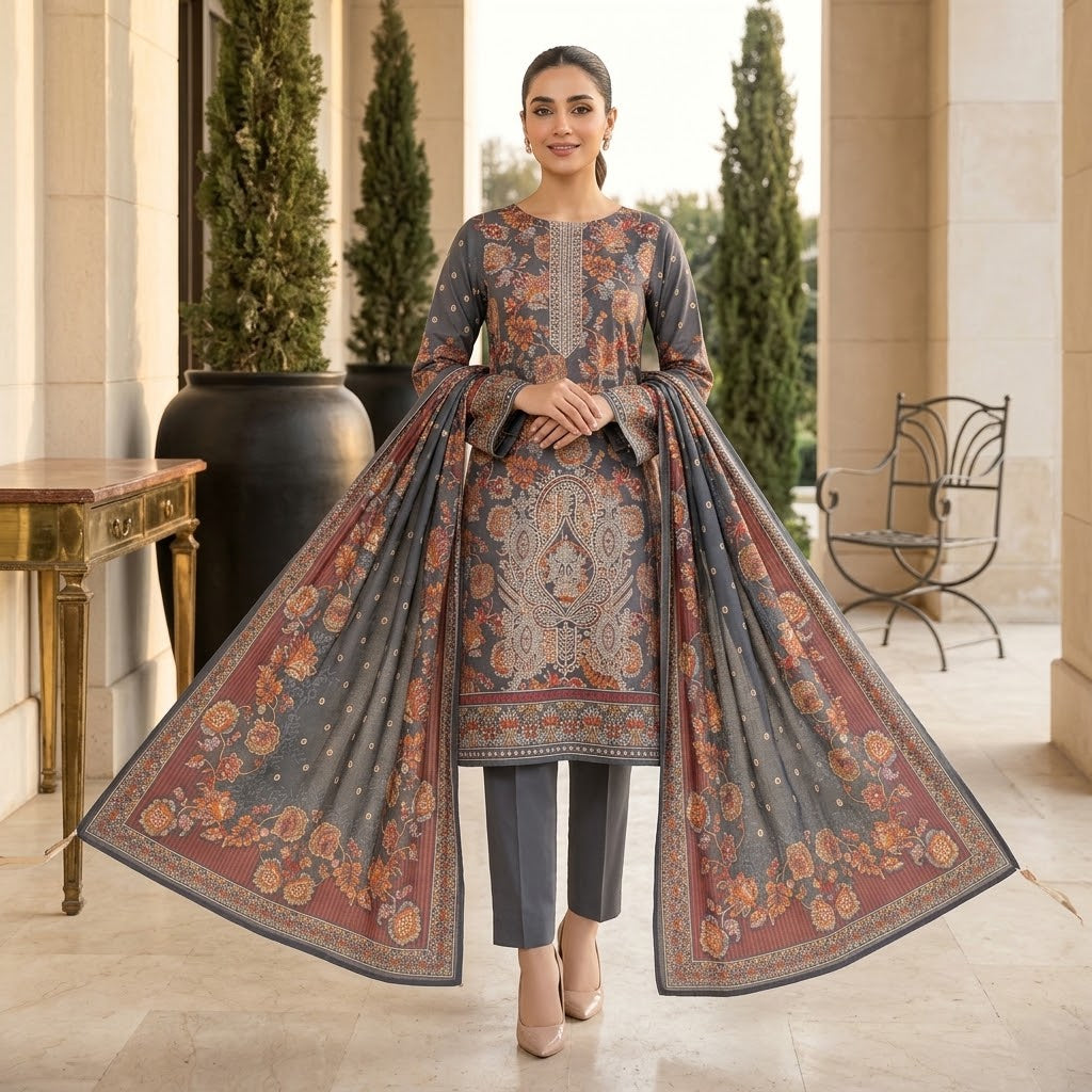 Premium Dhanak 3-Piece Unstitched Suit | Embroidered Winter Collection Rs 3,393