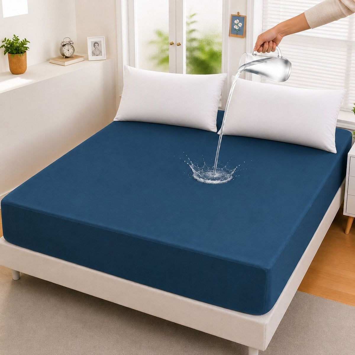 Micro Fitted Waterproof Mattress Cover & Protector – Dust Mite Proof & Machine Washable - Blue