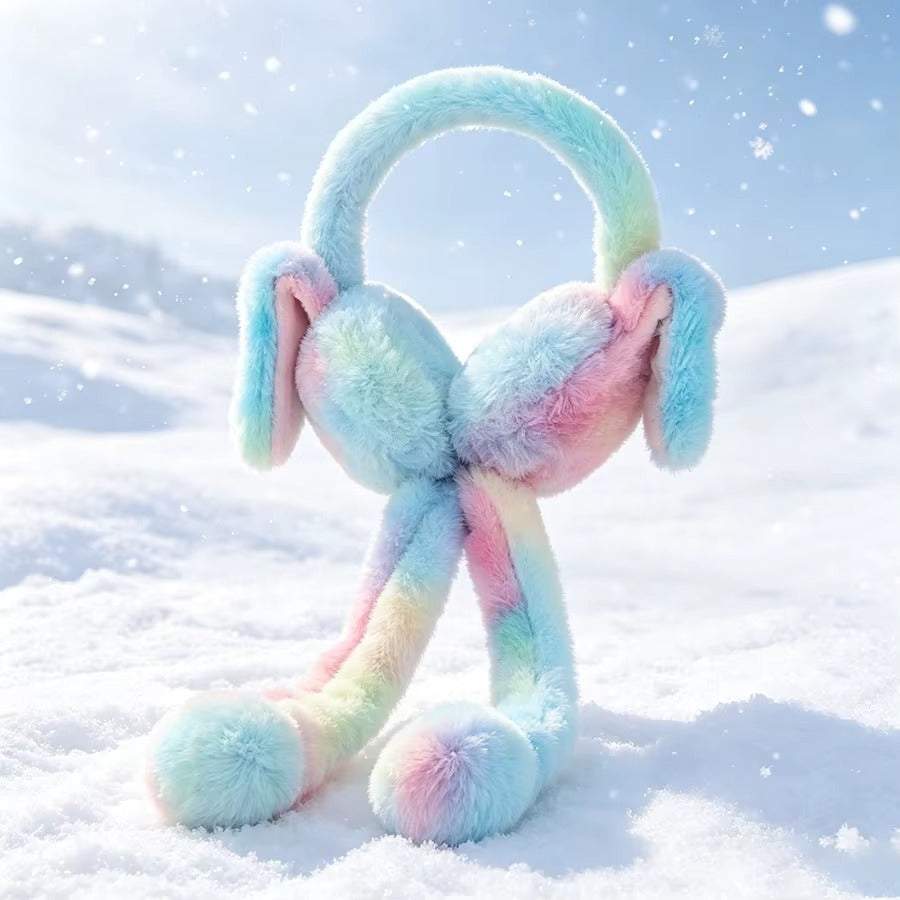 Cute Plush Bunny Ear Muffs – Soft Winter Ear Warmers with Cute Rabbit Ear Detail - Random Color