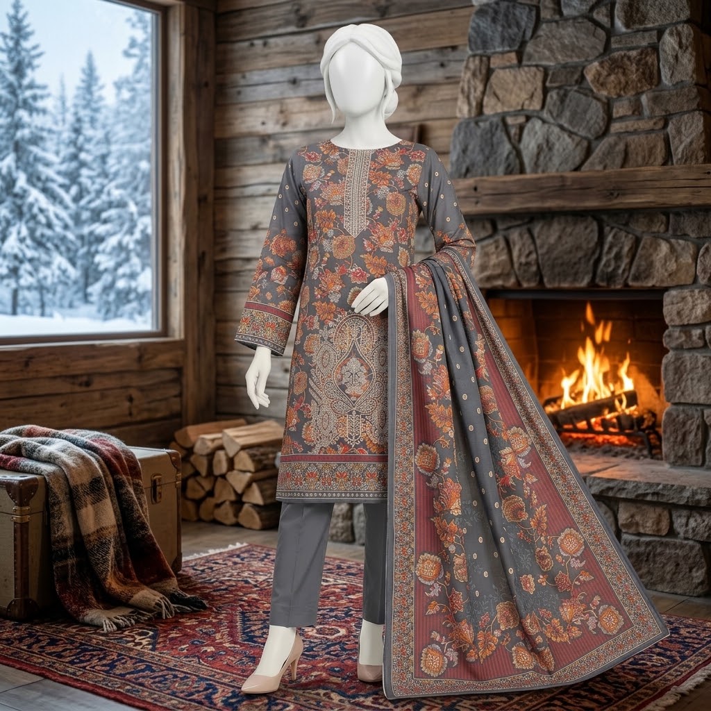 Premium Dhanak 3-Piece Unstitched Suit | Embroidered Winter Collection Rs 3,393